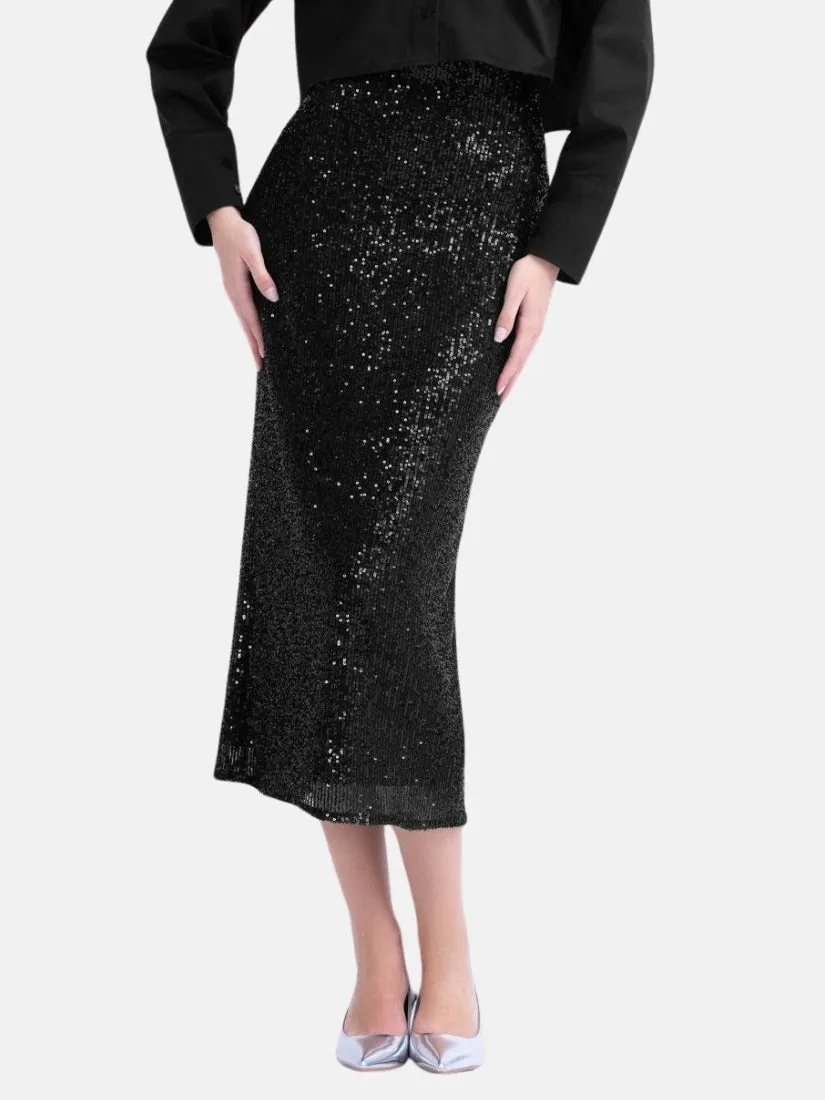 Black Sequin Midi Skirt