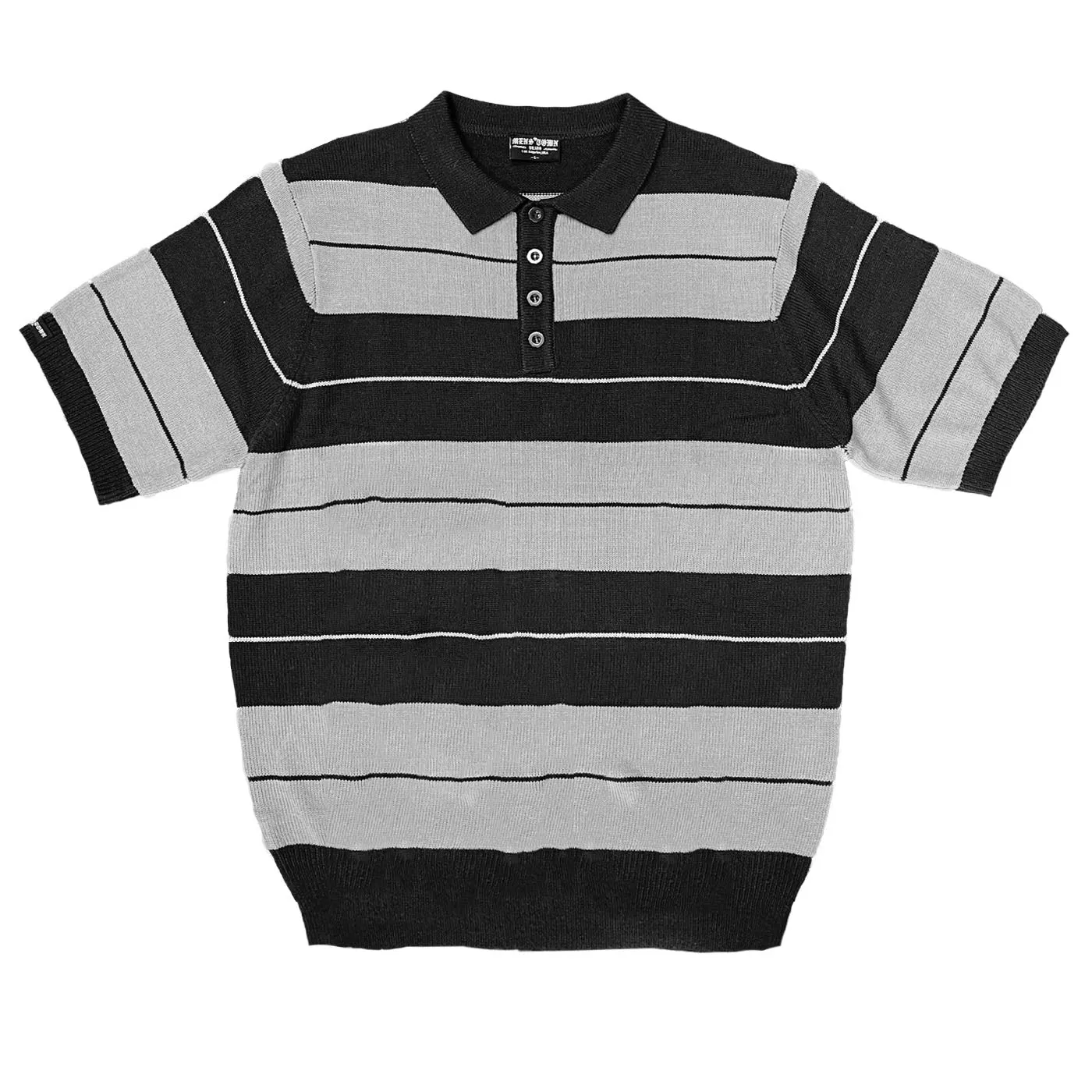 Black Striped Knit Polo