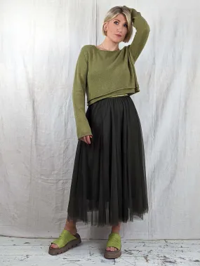 BLUE BASICS Midi Tulle Skirt - Olive