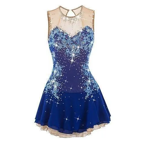 Blue Figure Skating Dress Dark Blue with Floral Appliques BSU2682.9 Stock