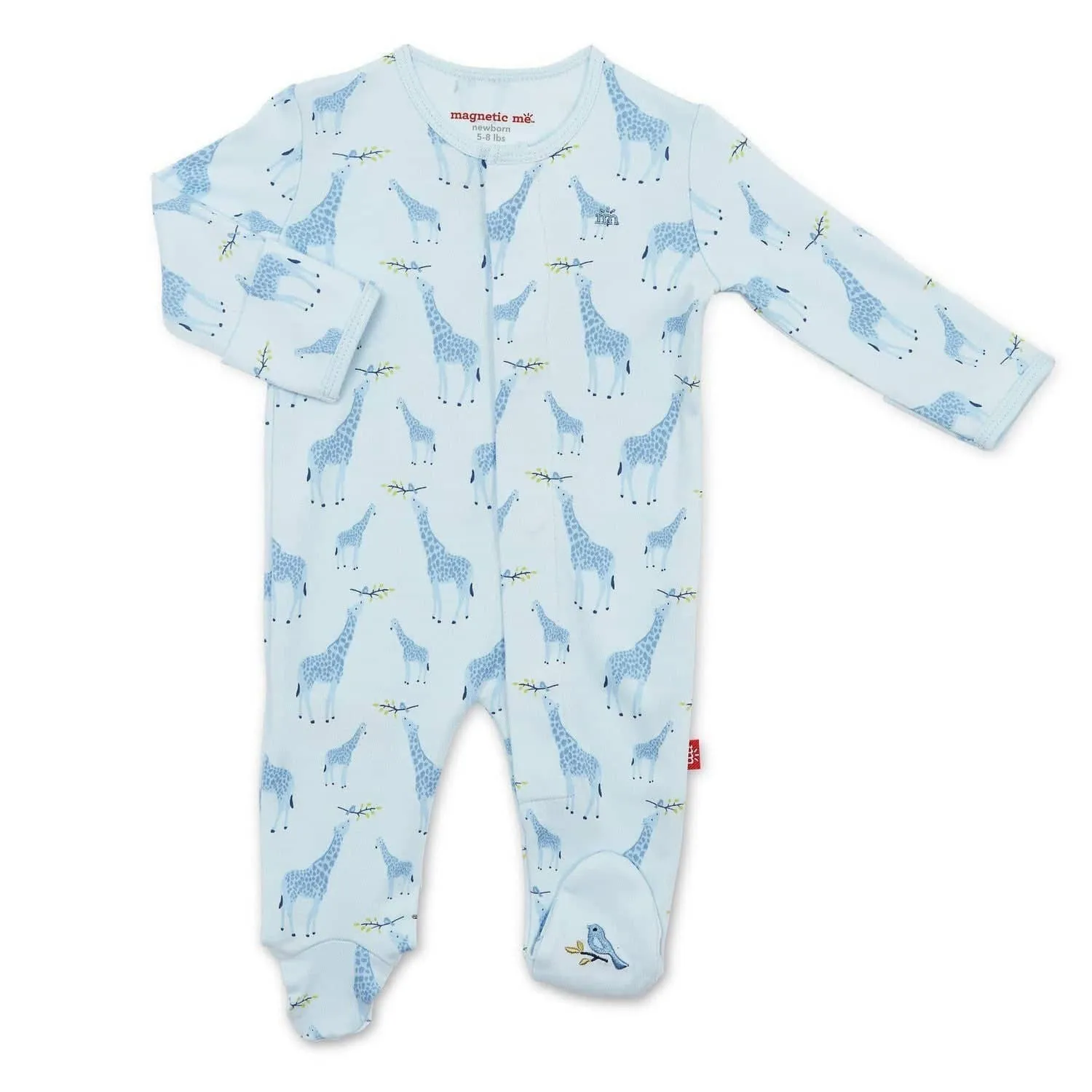 blue jolie giraffe organic cotton magnetic parent favorite footie