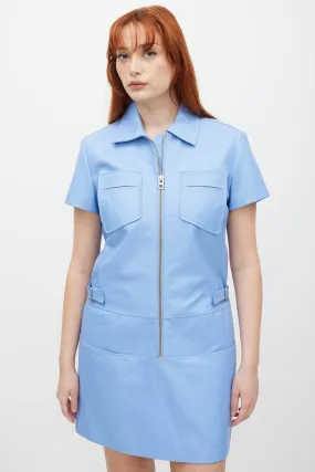 Blue Leather Shirt Dress