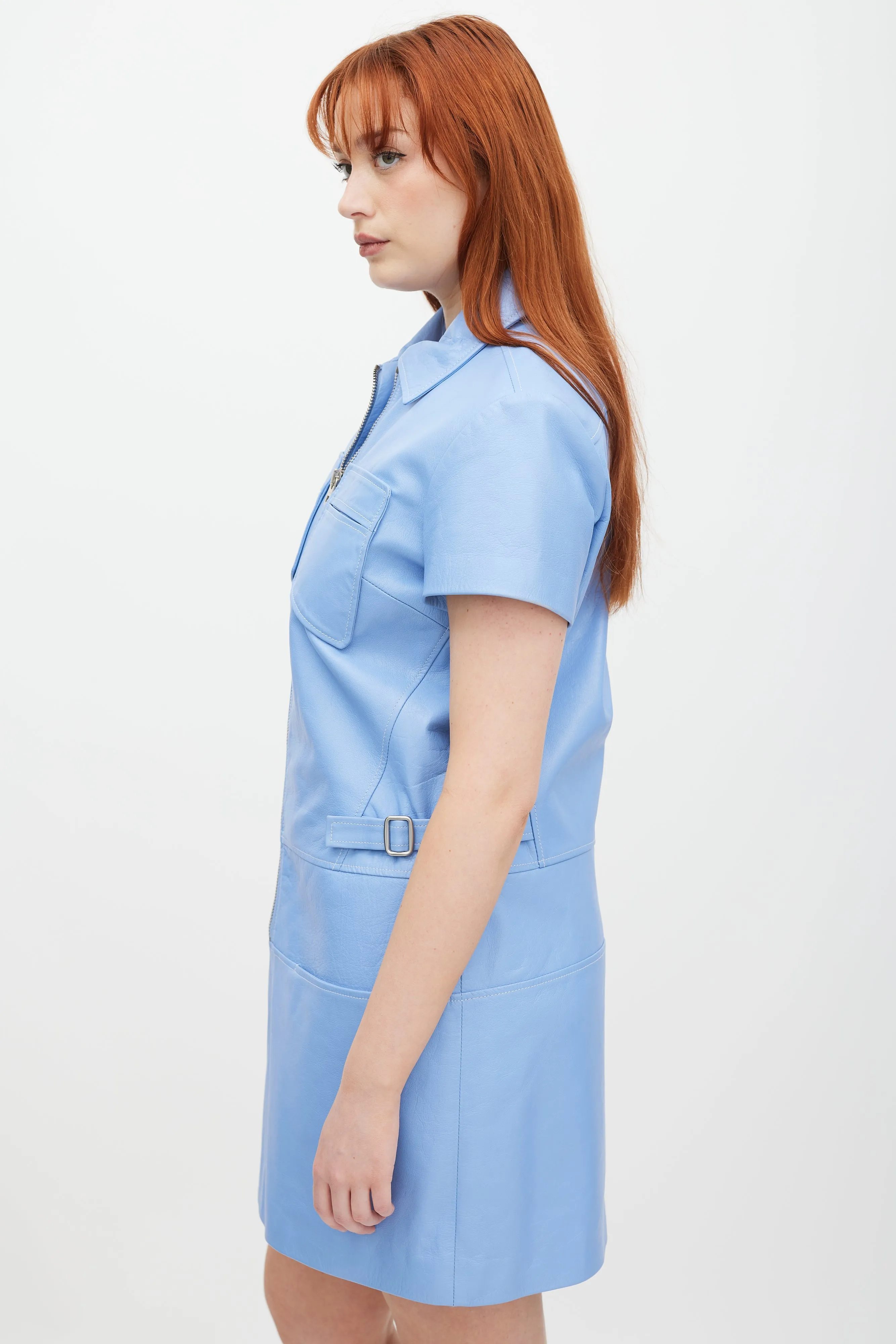 Blue Leather Shirt Dress