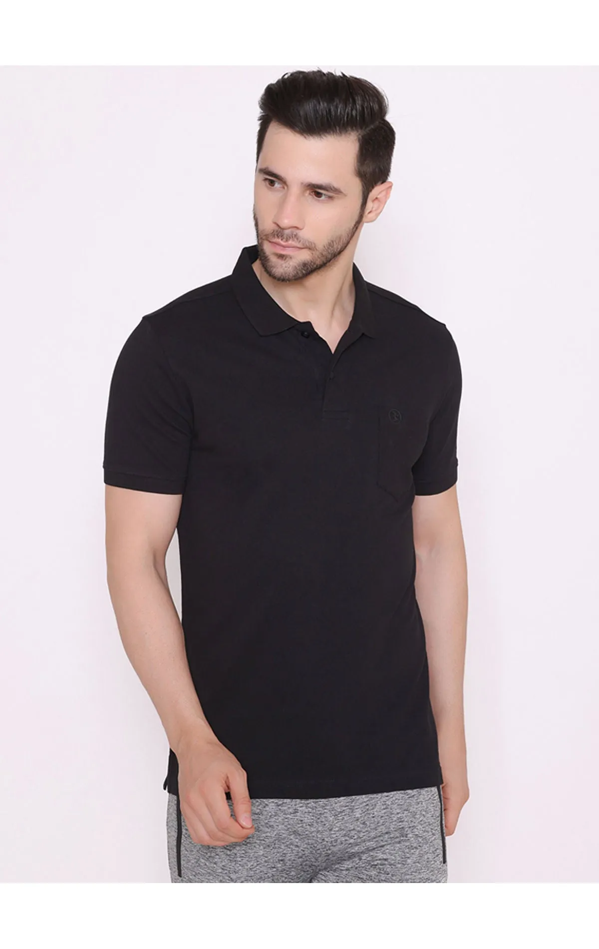 Bodyactive Solid Casual Half Sleeve Cotton Rich Pique Polo T-Shirt for Men with Chest Pocket-TS51-BLK