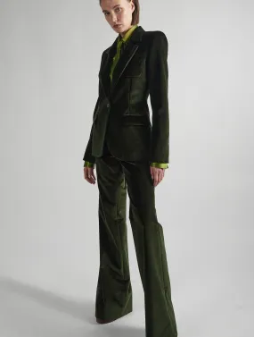 Bootleg suit trousers in green velvet