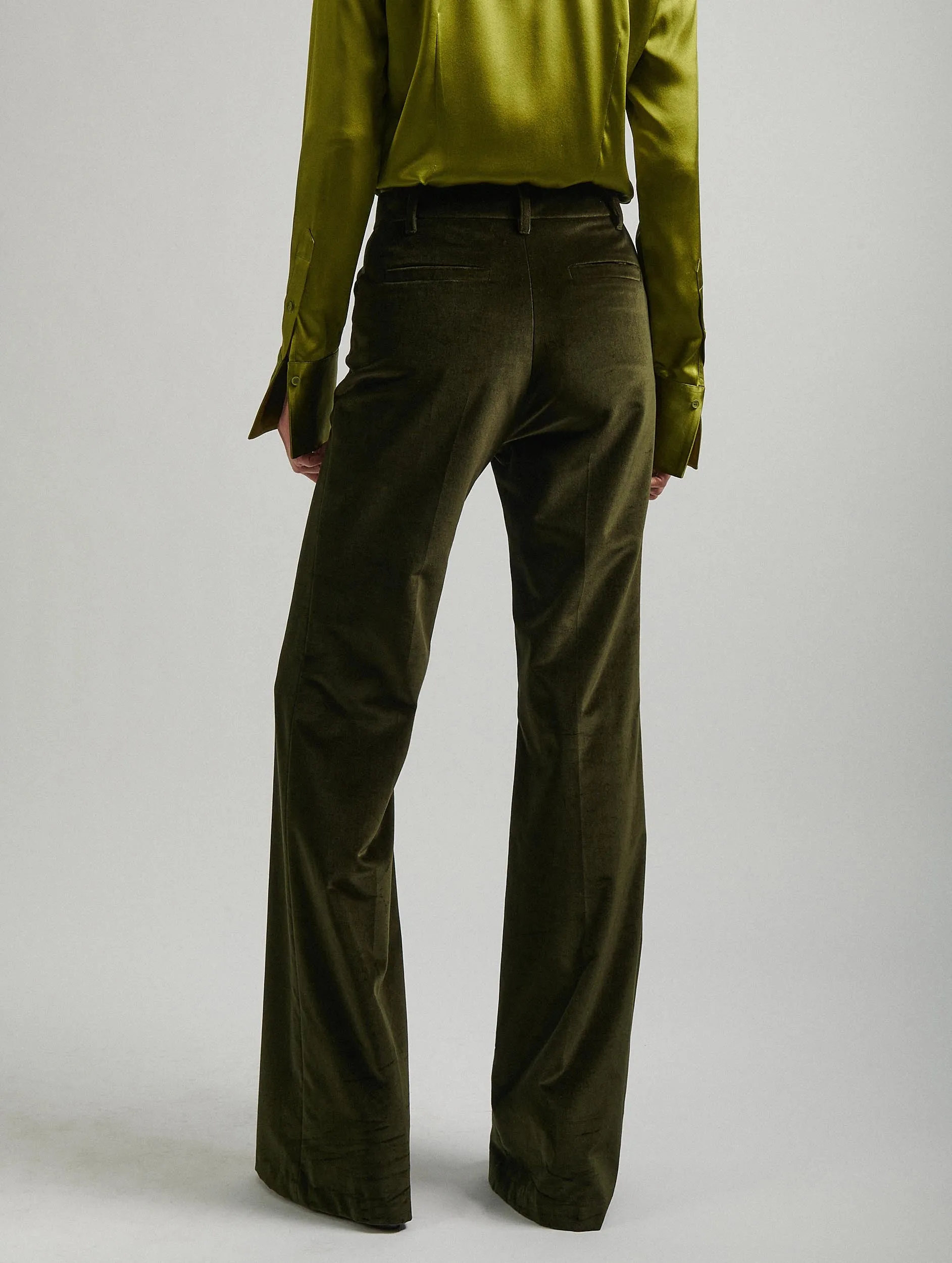 Bootleg suit trousers in green velvet