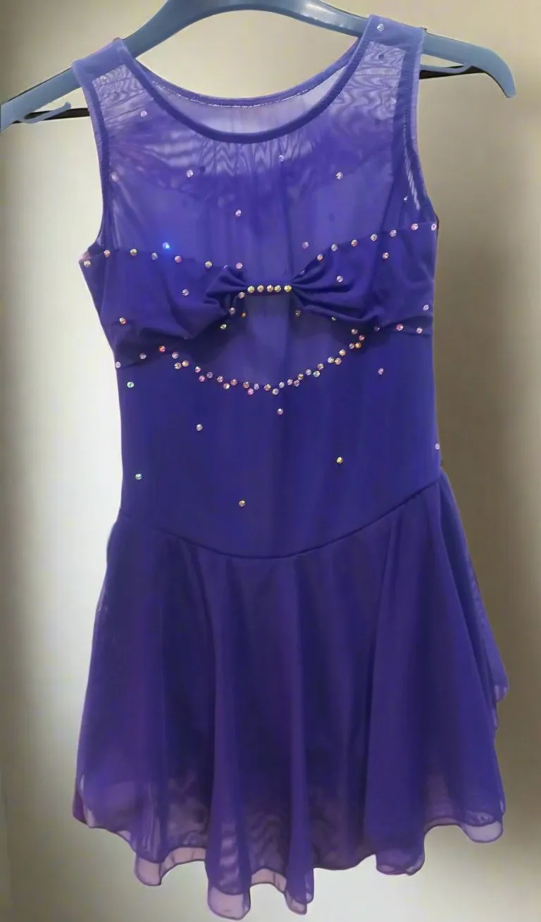 Boutique Step Up Figure Skating Dress Sleeveless mesh Sparkling Rhinestones (PURPLE)