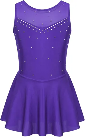 Boutique Step Up Figure Skating Dress Sleeveless mesh Sparkling Rhinestones (PURPLE)