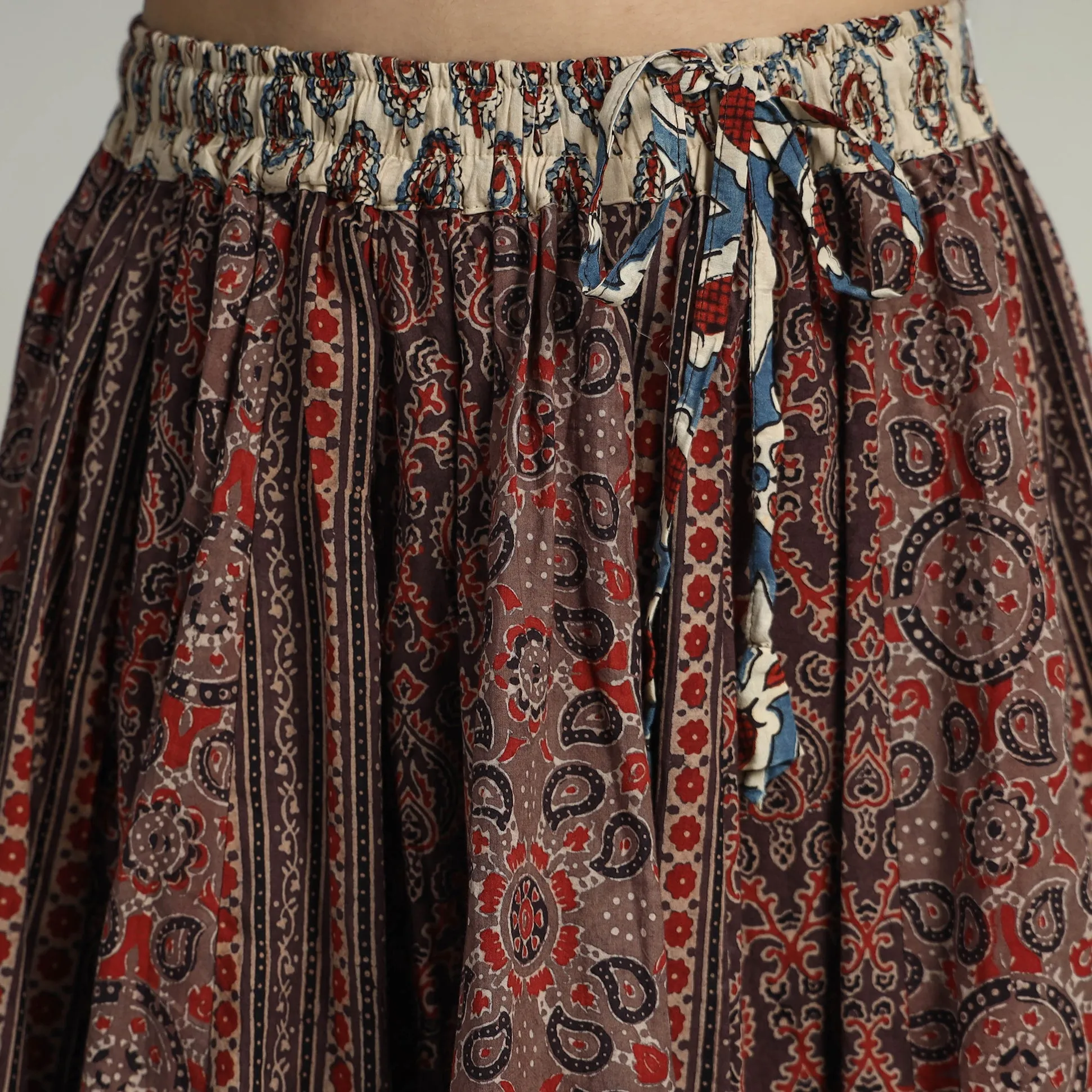 Brown - Kutch Block Printed 24 Kali Cotton Long Skirt 40