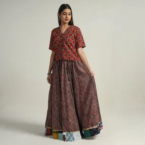 Brown - Kutch Block Printed 24 Kali Cotton Long Skirt 40