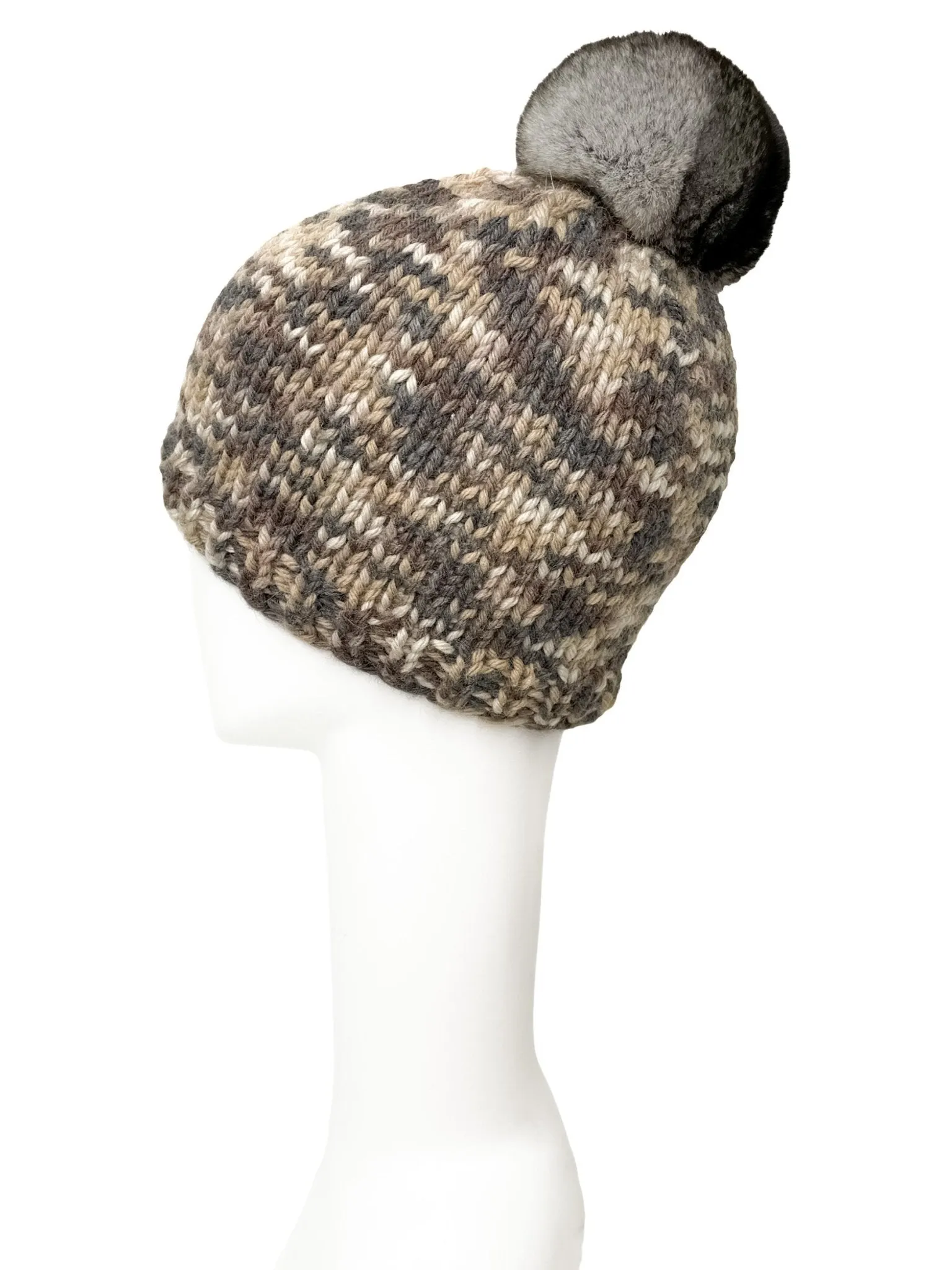 Brown Melange Chinchilla Pom Pom Beanie