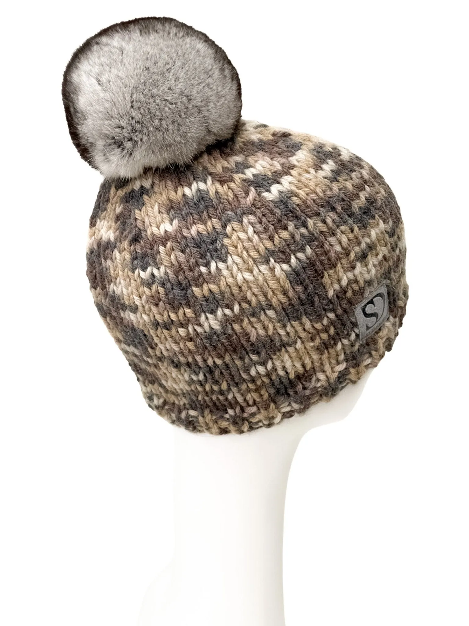 Brown Melange Chinchilla Pom Pom Beanie