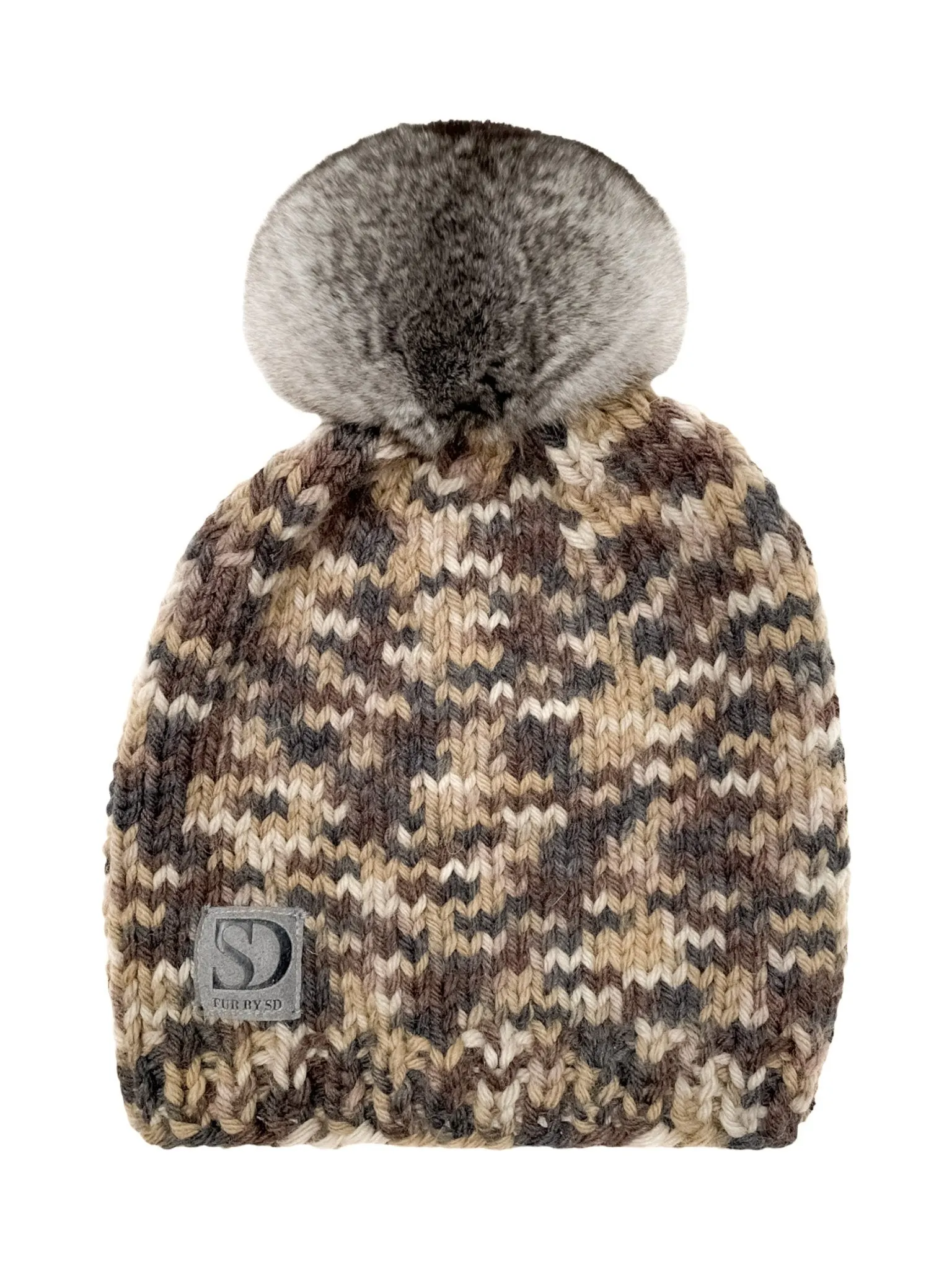 Brown Melange Chinchilla Pom Pom Beanie