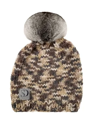 Brown Melange Chinchilla Pom Pom Beanie