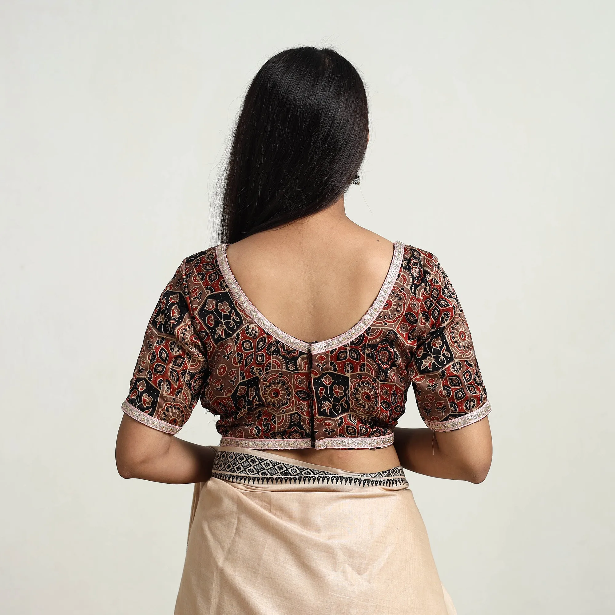 Brown - Modal Silk Block Print Stitched Ajrakh Blouse 09