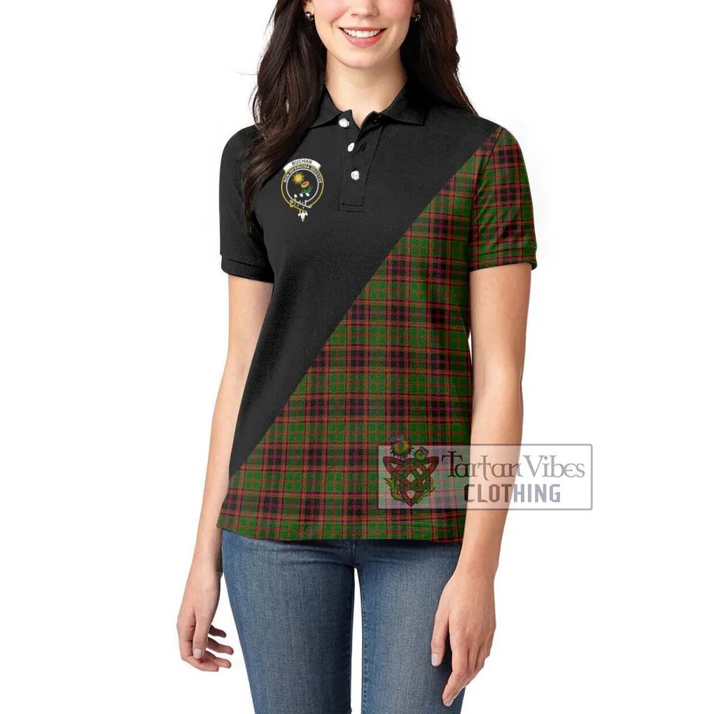 Buchan Tartan Women's Polo Shirt with Family Crest and Military Logo Style