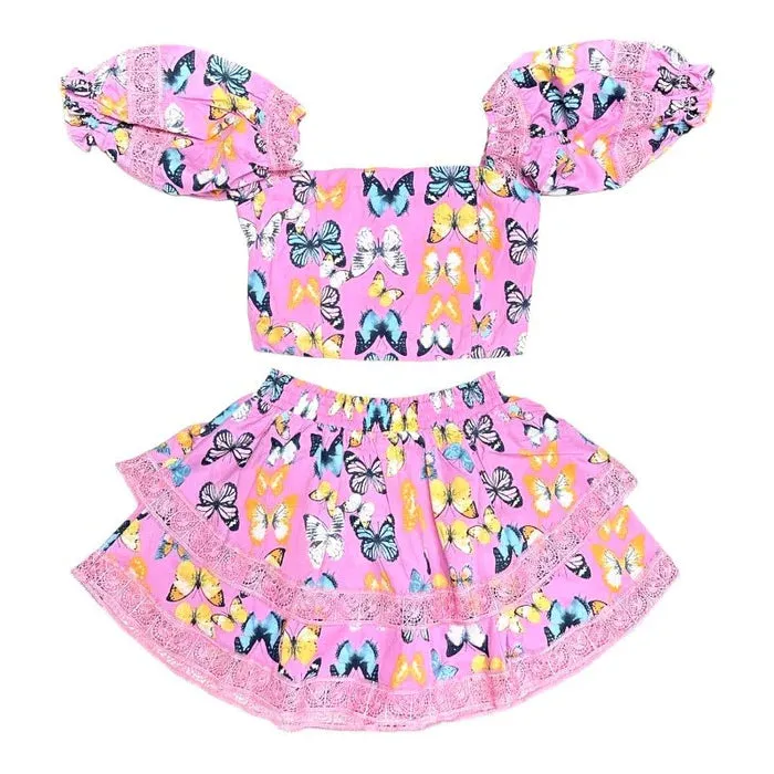 Buddy Love Simone Butterflies Puff Sleeve Top And Skirt Set