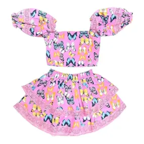 Buddy Love Simone Butterflies Puff Sleeve Top And Skirt Set