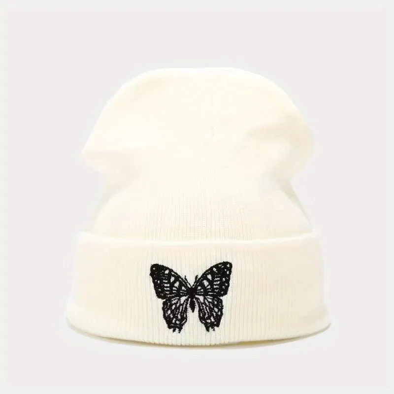 Butterfly Embroidery Couple Beanie Stylish Lightweight Windproof Knit Hat