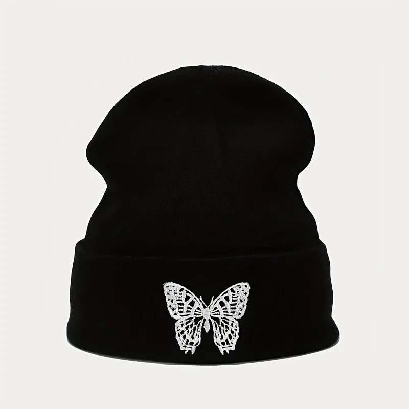 Butterfly Embroidery Couple Beanie Stylish Lightweight Windproof Knit Hat