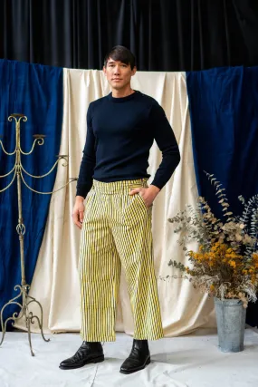 Button Pants Full Length - Yellow and Black Stripe Print