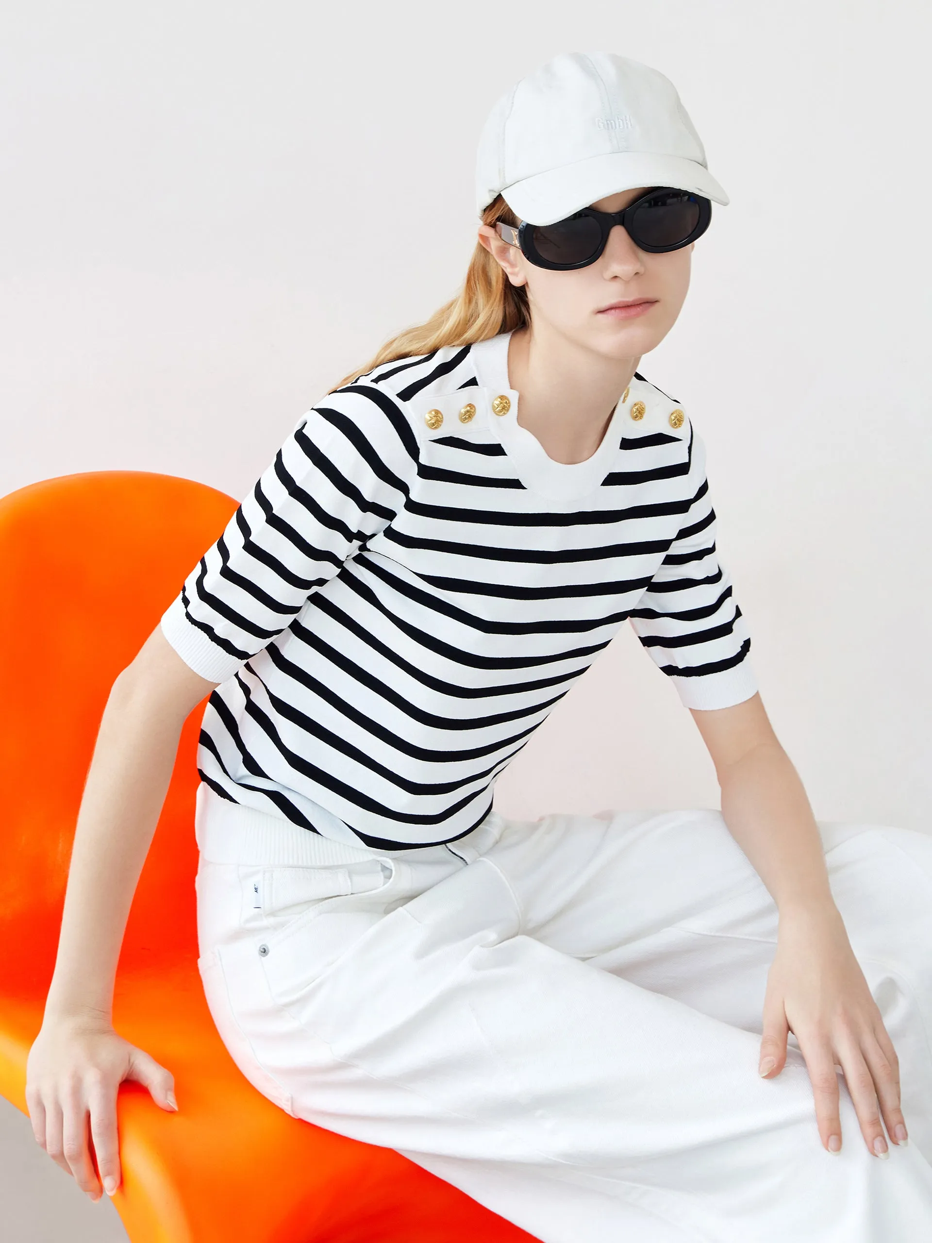 Button Striped Knit Top