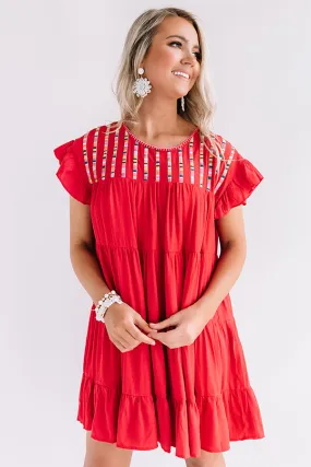 Cabo Cantina Embroidered Shift Dress In Red