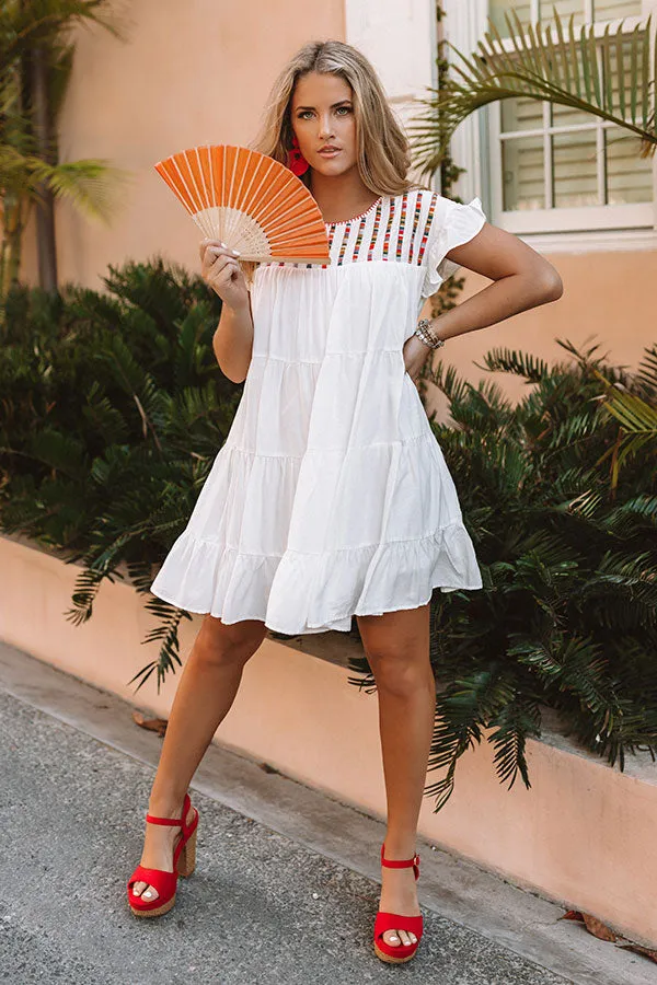 Cabo Cantina Embroidered Shift Dress in White