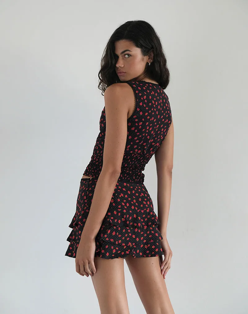 Camigi Mini Skirt in Strawberry Polka Black