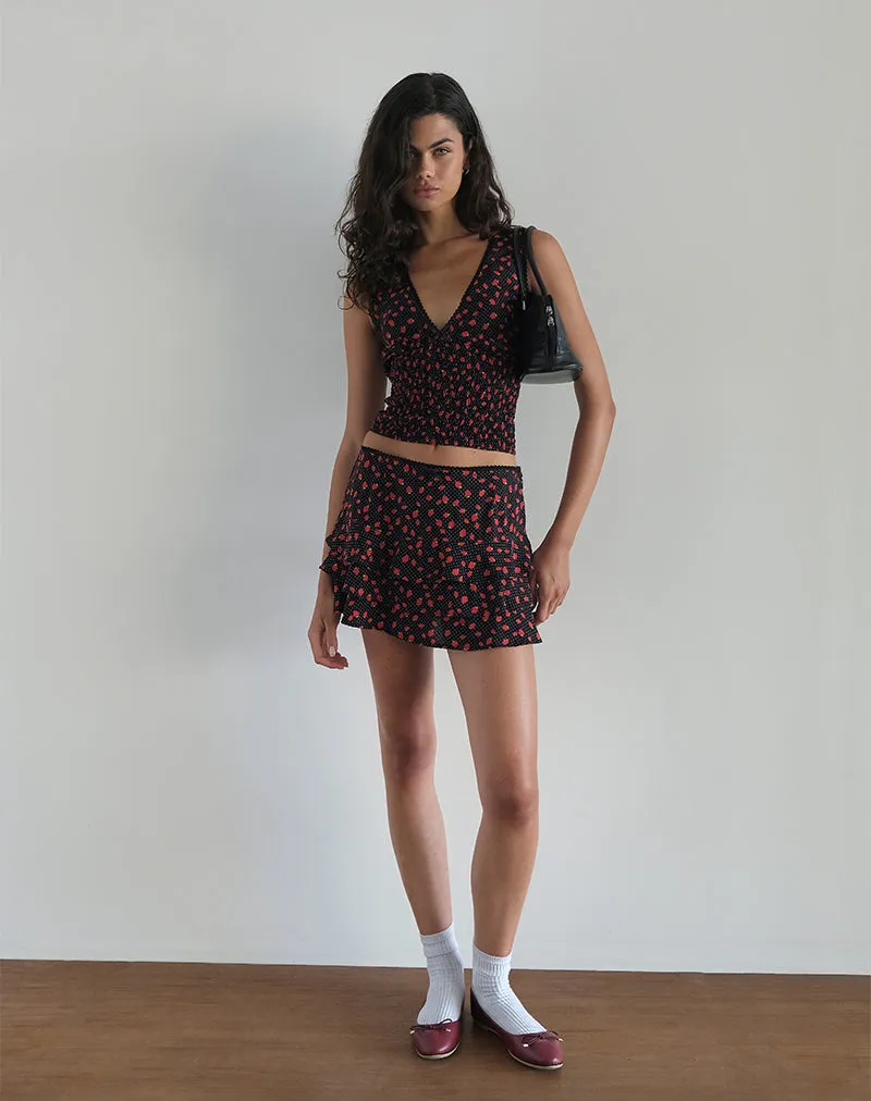 Camigi Mini Skirt in Strawberry Polka Black