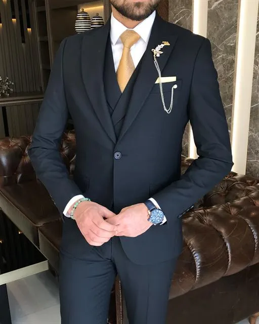 Carbon Blue Single Breasted 3 Piece Suit by Italian Vega®