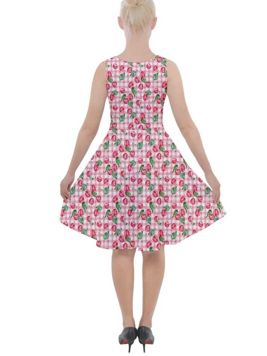 CHERRY GINGHAM Knee Length Skater Dress With Pockets