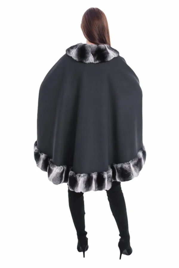 Chinchilla Fur Trimmed Cape Poncho