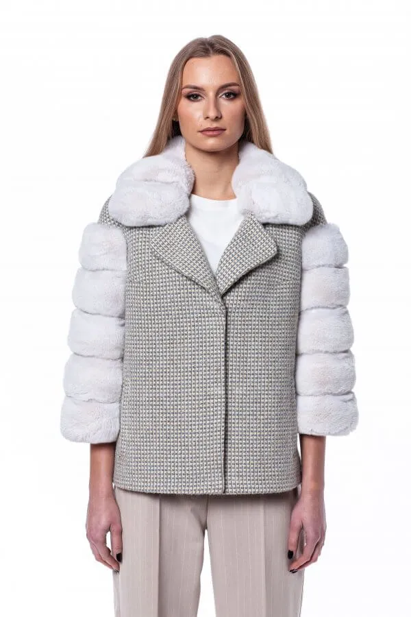 Chinchilla Fur Trimmed Tweed Jacket