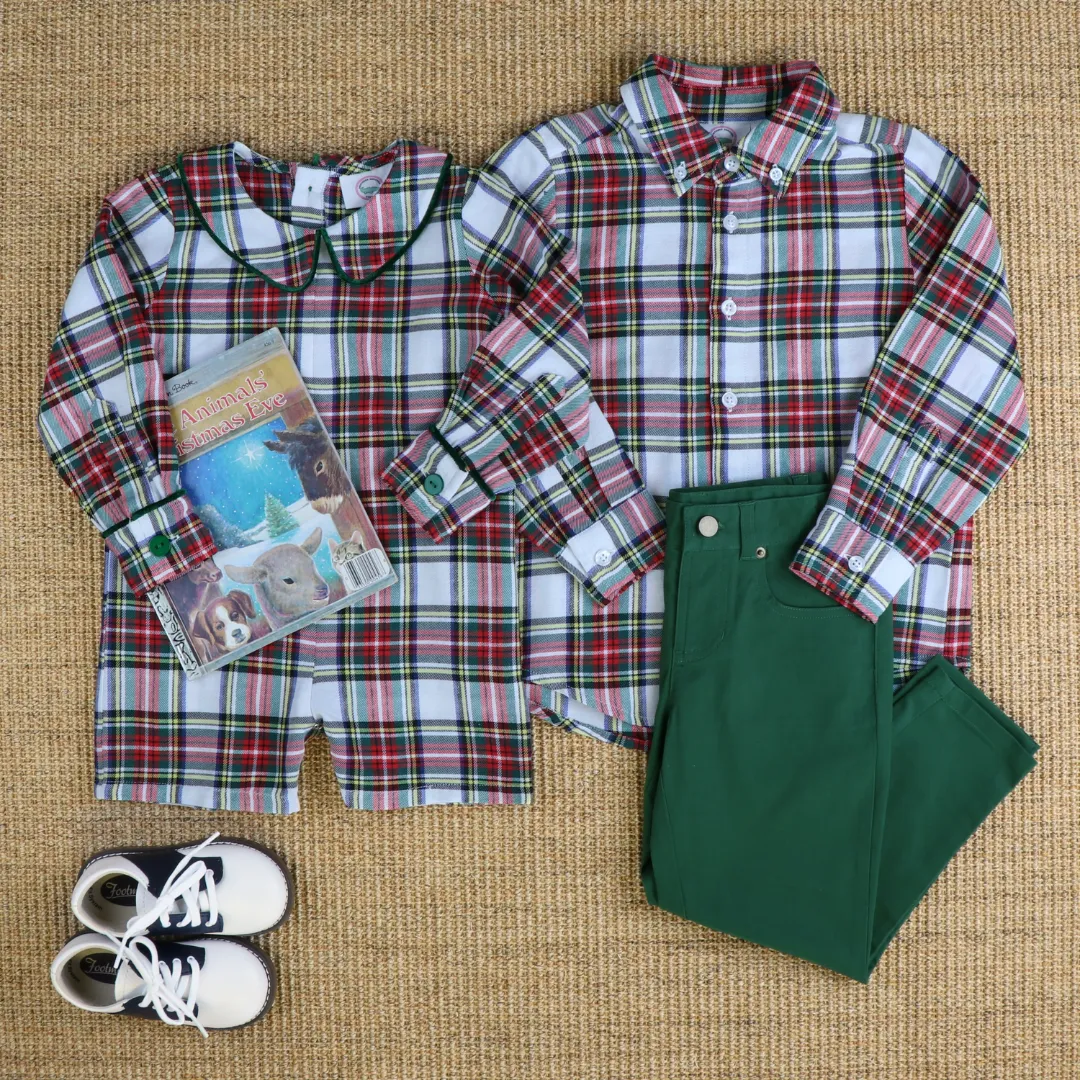 Christmas Tartan Plaid Collared Boy Romper