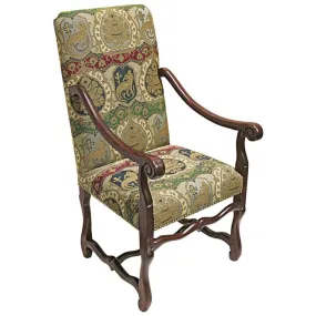 Coat of Arms  French Countryside Hand Carved Mahogany Dining Armchairs