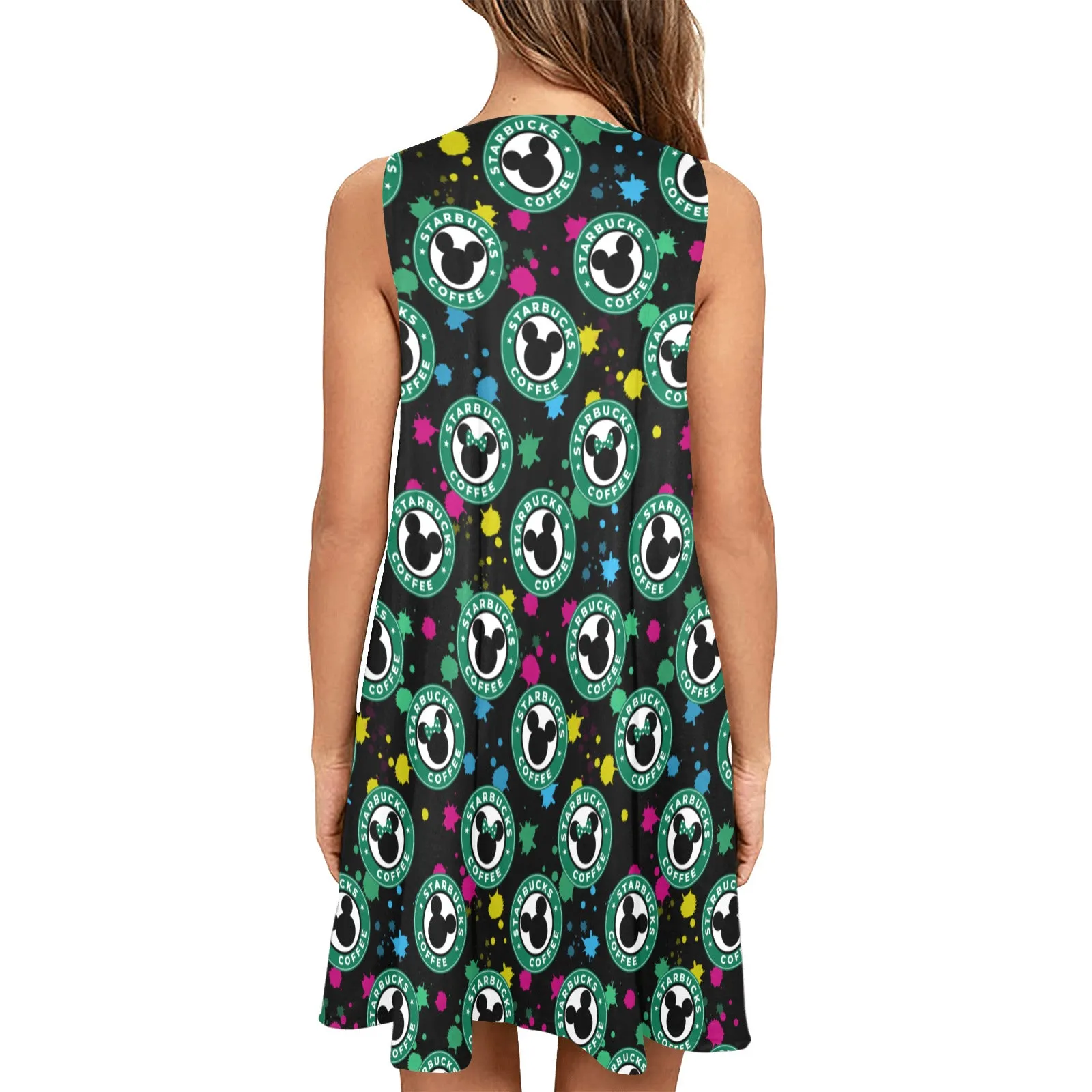 Coffee Lovers Sleeveless A-Line Pocket Dress