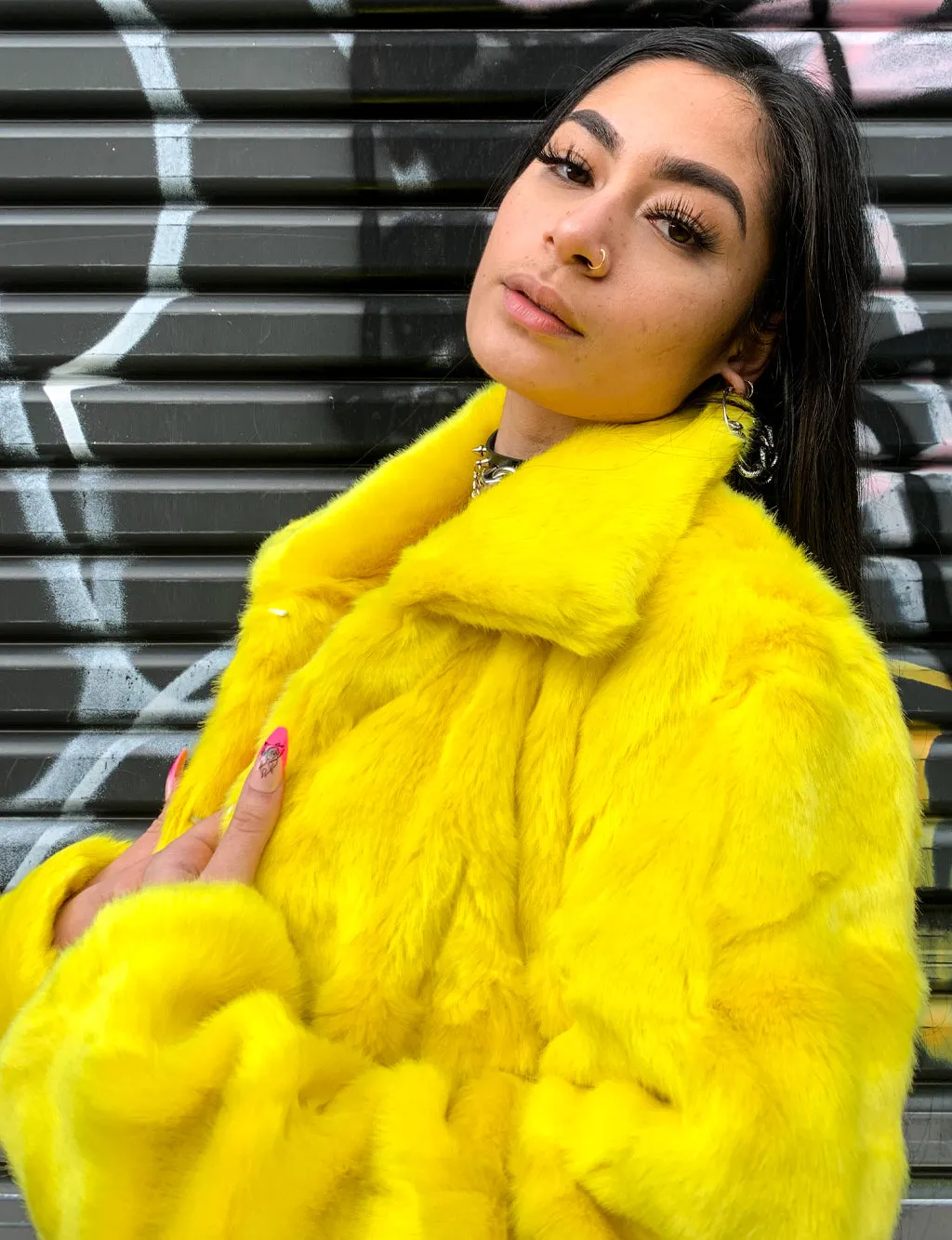 *COLLAB* PURE FIRE FAUX FUR JACKET - YELLOW/BLACK • READY TO SHIP •