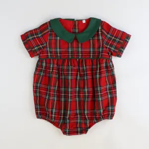 Collared Boy Bubble - Christmas Plaid