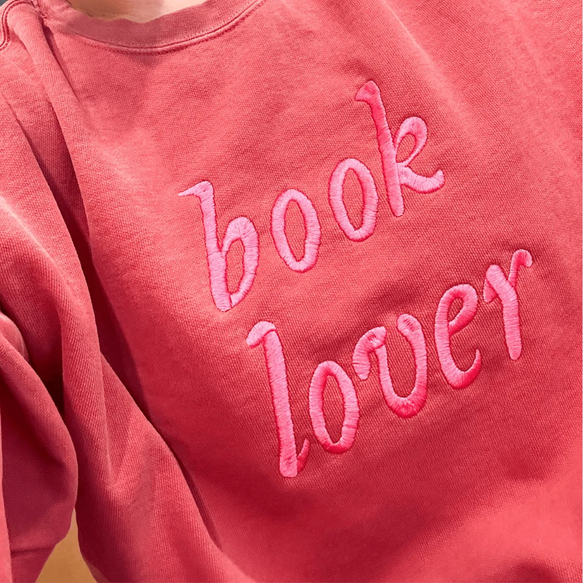 Comfort Color® Embroidered Book Lover Sweatshirt or T-shirt