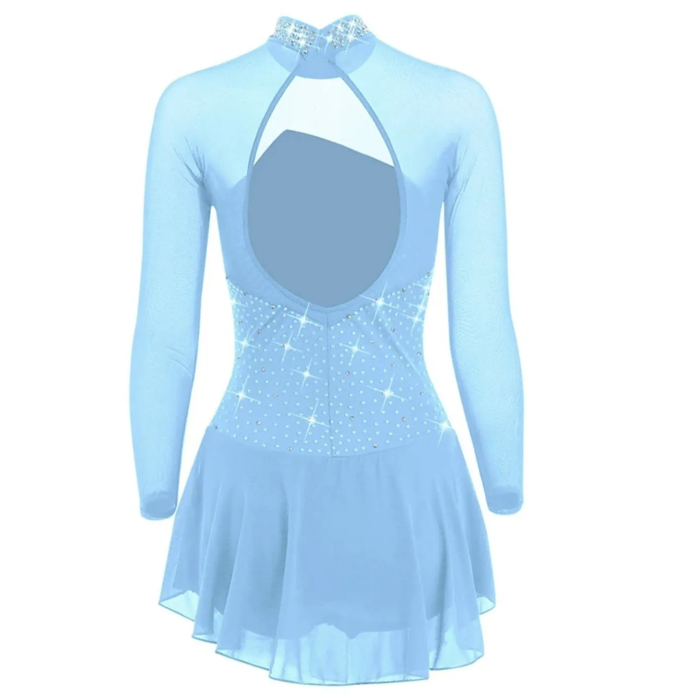 Competition Figure Skate Dress Long Sleeves BSU8162 Stock Light Blue