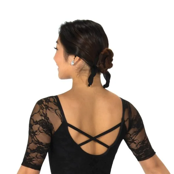 Competition Figure Skating Black Lace Overlay Catsuit 10-12 STOCK