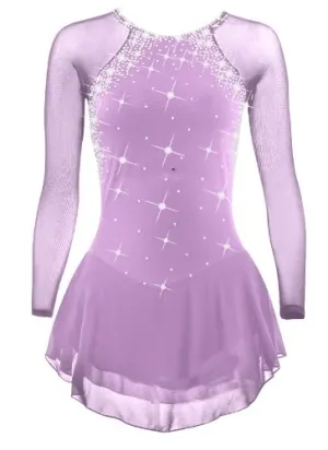 Competition Figure Skating Dress Long Sleeves with  Crystals BSU001 Lilac Stock