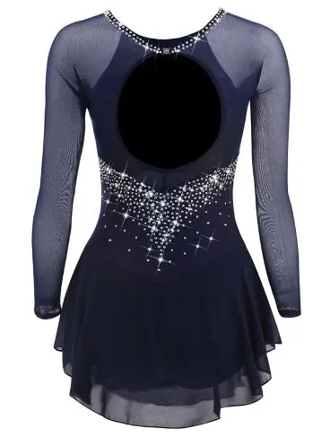 Competition Figure Skating Dress Long Sleeves with  Crystals BSU001 Lilac Stock