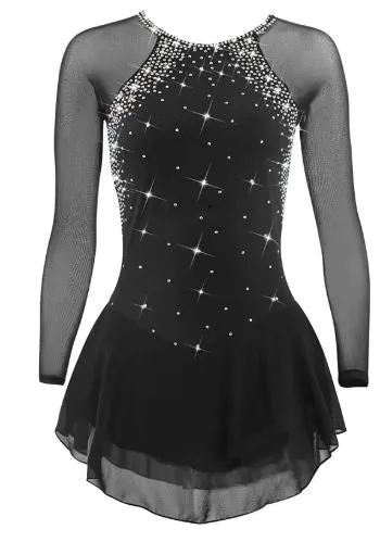 Competition Figure Skating Dress Long Sleeves with  Crystals BSU001 Lilac Stock