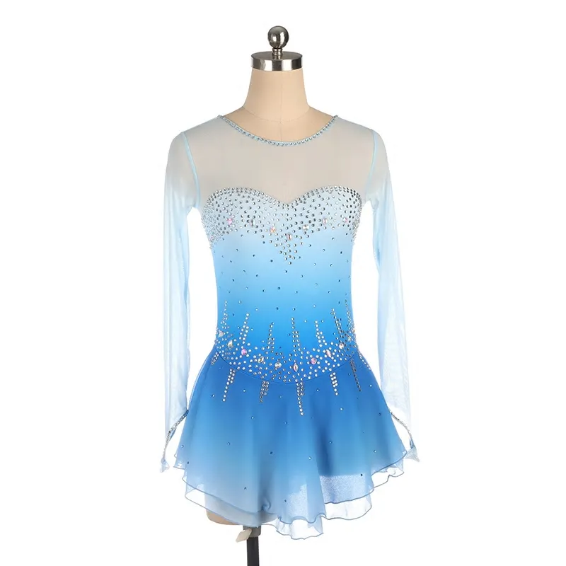 Competition Skating Dress Blue Ombre Long Sleeves BSU42320 Stock