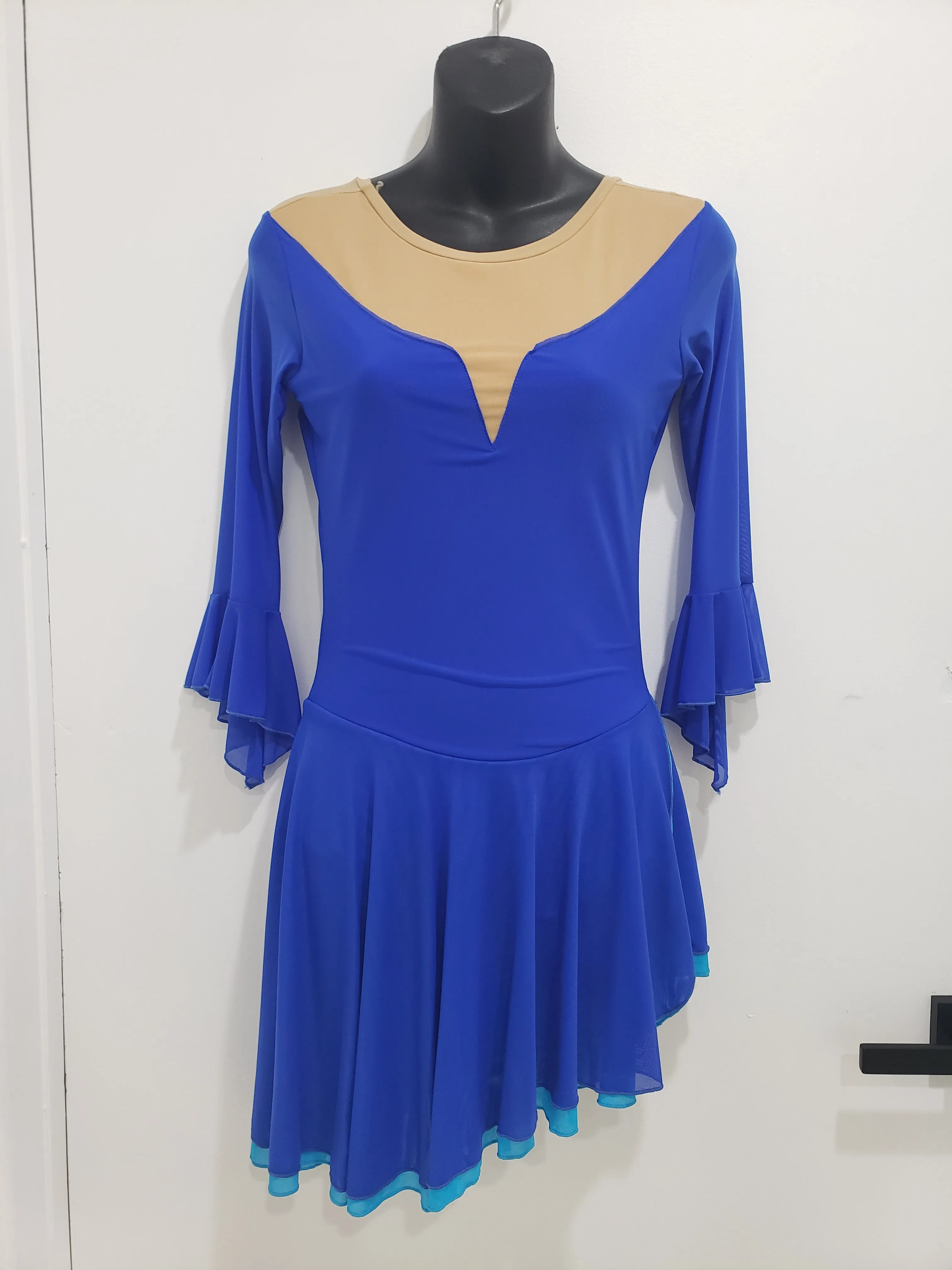 Competition Skating Dress Royal Blue with 3/4 Length Sleeves Size 10-12