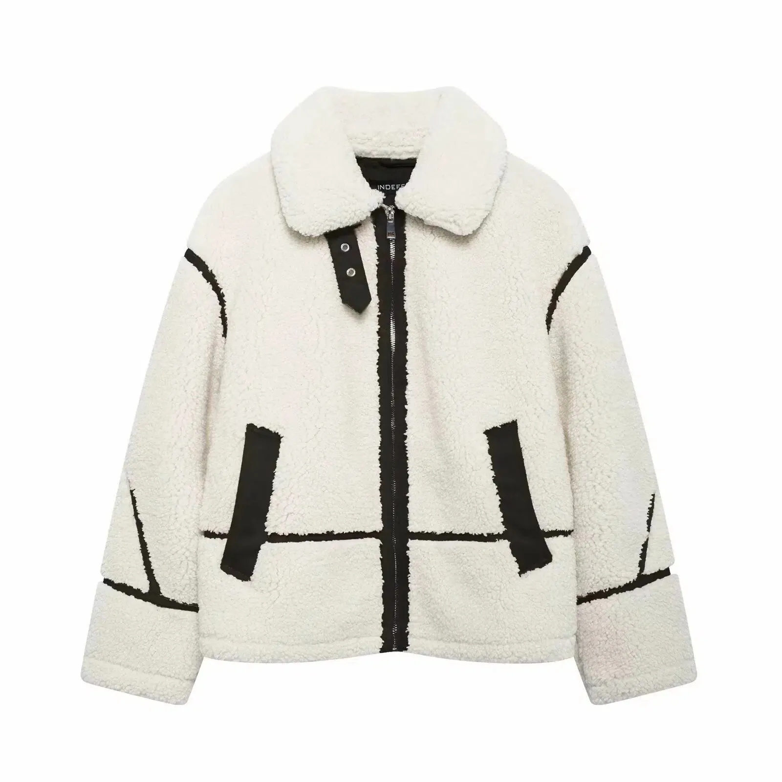 Contrast Trim Sherpa-Style Wool Blend Coat