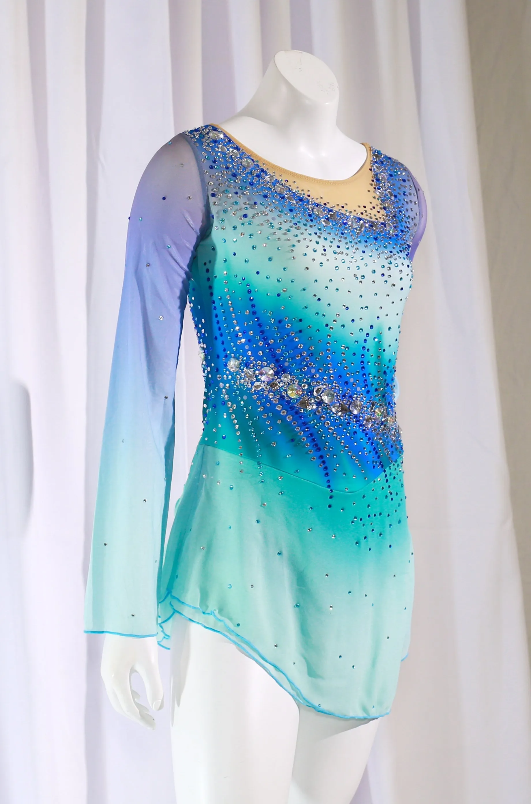 Copy of Competition Skating Dress Blue to Turquoise Ombre Size Adult Large