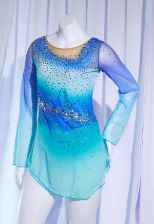 Copy of Competition Skating Dress Blue to Turquoise Ombre Size Adult Large